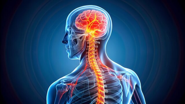  3D illustration of the human nervous system.