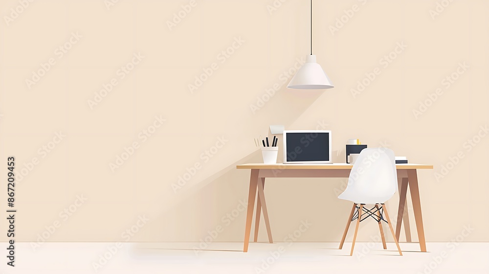 Poster elegant minimalist work setup modern desk a modern workspace featuring a sleek desk with a computer,