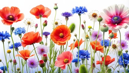 Fototapeta premium A field of red, orange, pink, violet, and blue flowers.