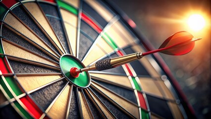  The dart is hitting the bullseye of the dartboard.