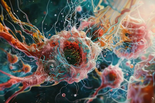 3d illustration of a dangerous cancer cell mutating and multiplying rapidly