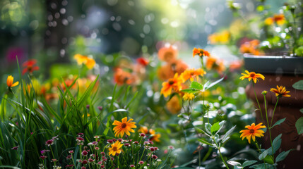 Obraz premium Small colorful flowers growing in the garden