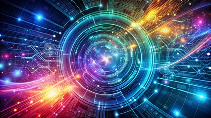 Obraz premium Abstract technology background with glowing circle and binary code.