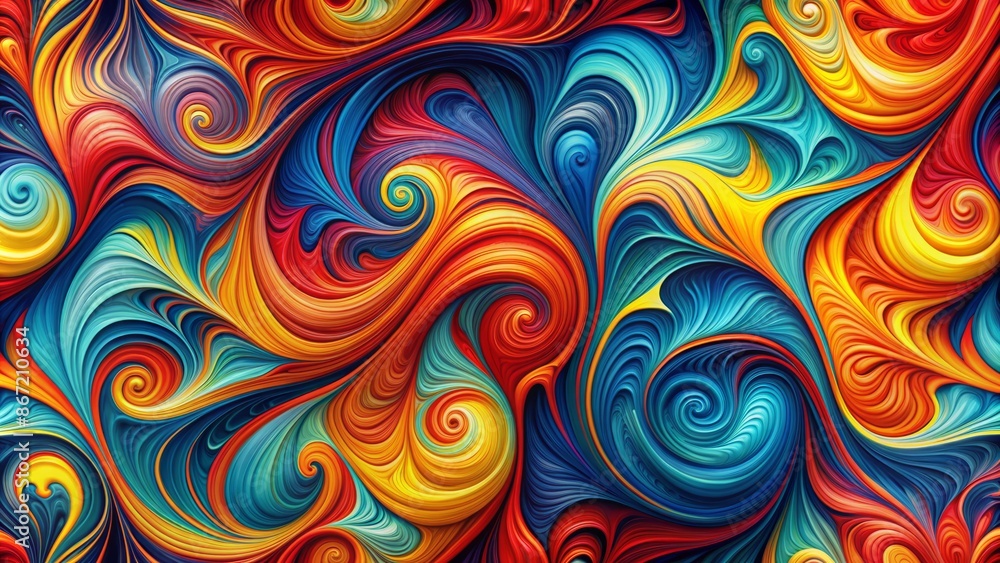 Poster vibrant and colorful abstract painting with a unique and mesmerizing pattern.
