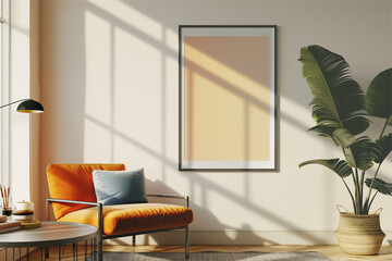 Frame mockup, ISO A paper size. Home Office wall poster mockup. Interior mockup with office background. Modern interior design.
