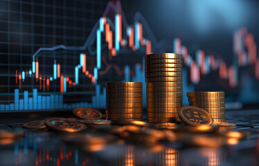 Stack of coins with graph chart growth up, Business marketing.
