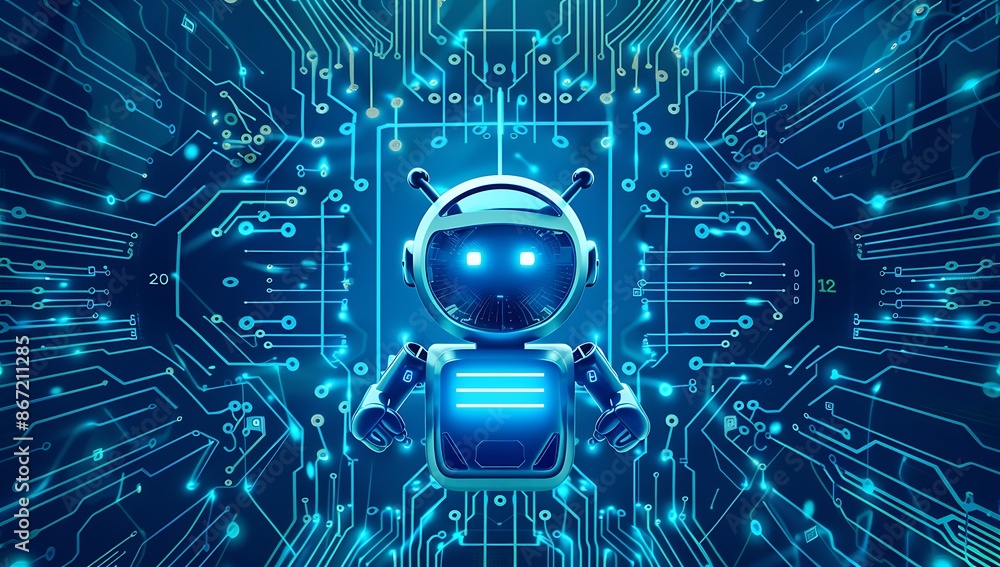 Aufkleber a futuristic robot surrounded by glowing circuitry, representing advanced technology and artificial 