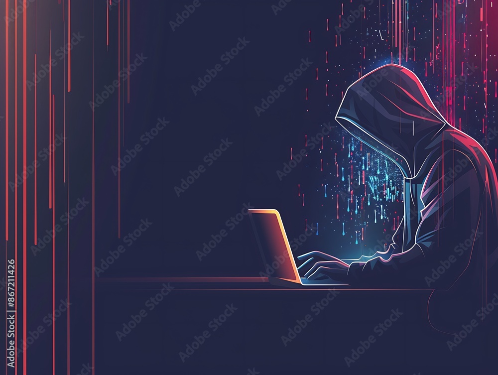 Aufkleber a data breach dark web mysterious figure in a hoodie sits in front of a glowing laptop, shrouded in 