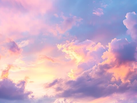 Beautiful sky with pastel colors, sunset, beautiful clouds, blue and purple sky, orange pink sky, background, banner, sunset sky, sunset. The sky featured beautiful pastel colors with beautiful