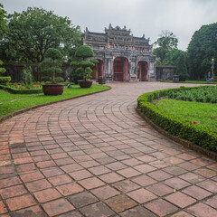 Hue, Vietnam - 6 Feb, 2024: Gate arch at the Imperial Citadel, Hue, Vietnam
