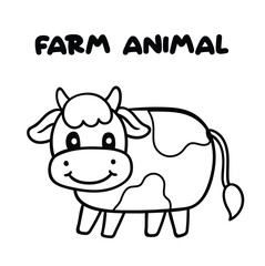 Farm animal Cow coloring book page for kids