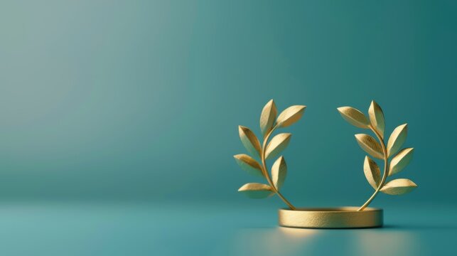 A conceptual image of a business award ceremony, with laurel wreaths symbolizing recognition and success in a corporate environment. The background offers plenty of copy space for customization.