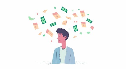 Illustration of a Happy Person with Money Floating Around