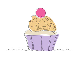 Abstract cake, cupcake, dessert,continuous single line art drawing sketch, logo