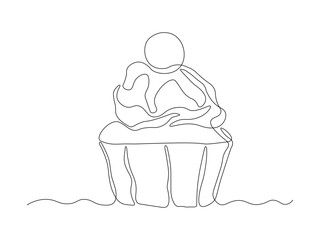 Abstract cake, cupcake, dessert,continuous single line art drawing sketch, logo