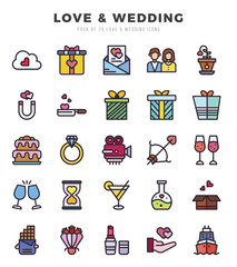 Collection of Love & Wedding 25 Lineal Color Icons Pack.