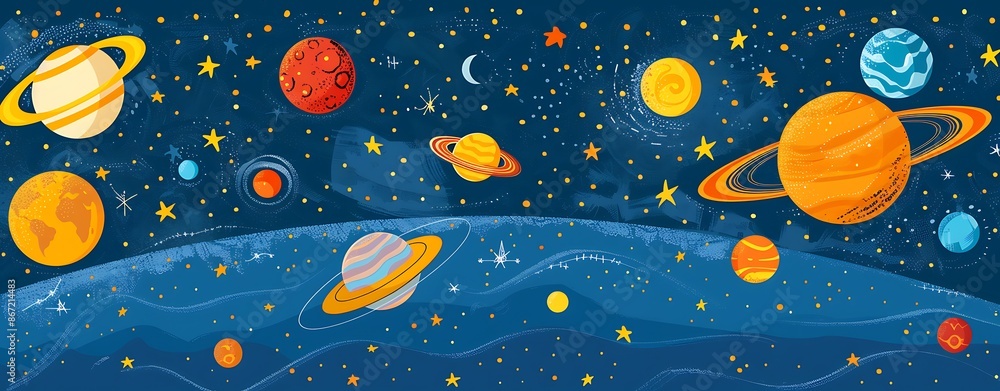 Poster create a colorful learning poster for kids with a theme of outer space and planets