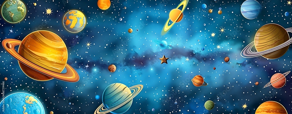 Aufkleber create a colorful learning poster for kids with a theme of outer space and planets