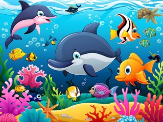 Fototapeta premium Create a colorful poster for children's learning with a theme of ocean animals
