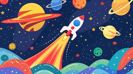 Create a colorful learning poster for kids with a theme of space exploration