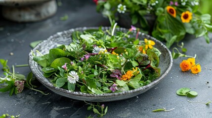 A foraged herb salad featuring wild purslane plantain and woodruff is packed with nutrients and showcases the diversity of natures offerings.