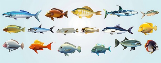 Design a professional educational poster showcasing different types of fish
