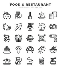Food and Restaurant Lineal icons collection. 25 icon set. Vector illustration.