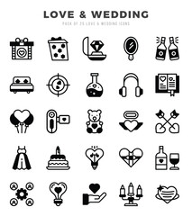 Love & Wedding Lineal Filled icons collection. 25 icon set. Vector illustration.