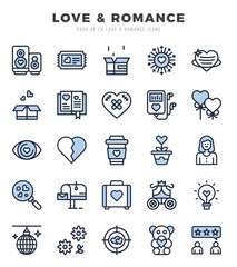 Set of Love & Romance Icons. Simple Two Color art style icons pack.