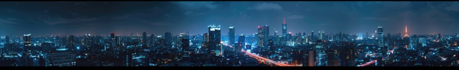 Nighttime Panorama of a City Skyline