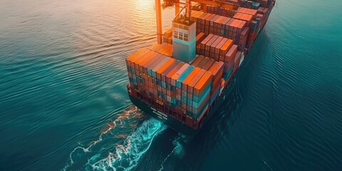 Cargo ship at sunset