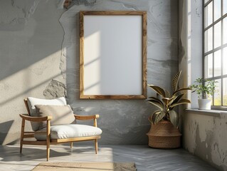 Modern living room with white chair and plant