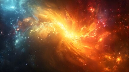 Abstract background of a colorful nebula in space, with vibrant colors of red, orange and blue. Energy flow lines in the style of digital art, with a fantasy background.