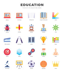Education elements. Flat web icon set. Simple vector illustration.