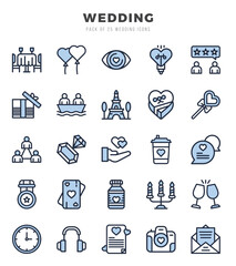 Wedding icons set. Collection of simple Two Color web icons.