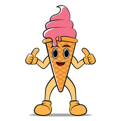 cute ice cream cone character mascot icon, editable vector hand drawn