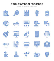 Vector Education Topics types icon set in Two Color style. vector illustration.