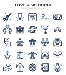 Vector Love & Wedding types icon set in Two Color style. vector illustration.