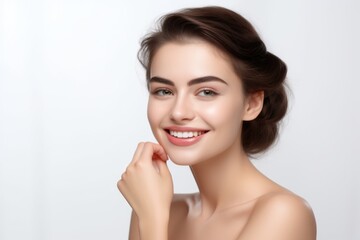 Fototapeta premium Woman with long brown hair smiling