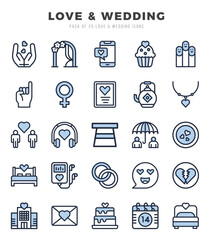 Love & Wedding icons set. Vector illustration.