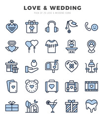 Love & Wedding Two Color icons collection. 25 icon set. Vector illustration.