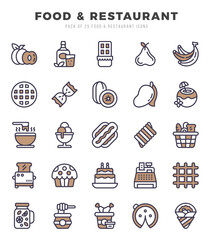 Food and Restaurant Two Color icons collection. Two Color icons pack. Vector illustration