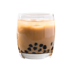 Iced coffee latte milk bubble tea in glass, Asian drink
