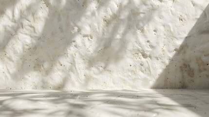 Creamy limestone wall and floor with sun rays and shadow, background for product display