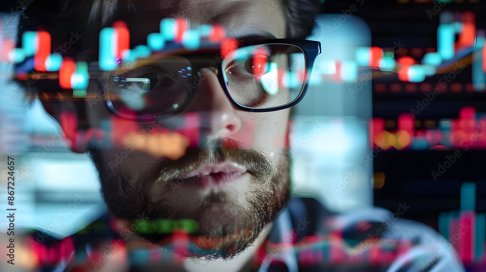 Poster trader using crypto exchange platform to analyze stock market data online. concept cryptocurrency tr