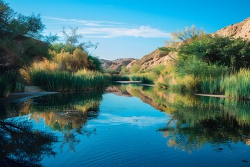 Fototapeta premium Lose yourself in the beauty of desert oasis wallpapers., clean background, Photo stock style, clean background, no copyrighted logo, no letters