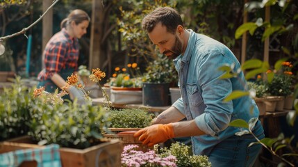 The gardeners tending plants