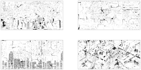 Abstract grunge distressed wall texture overlay background set. Collection of 4 grunge scratch wall. Vector paint grunge texture set.