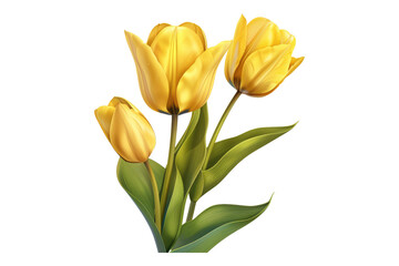 Realistic Yellow tulips with petals isolated on transparent background