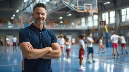 The gym coach with students
